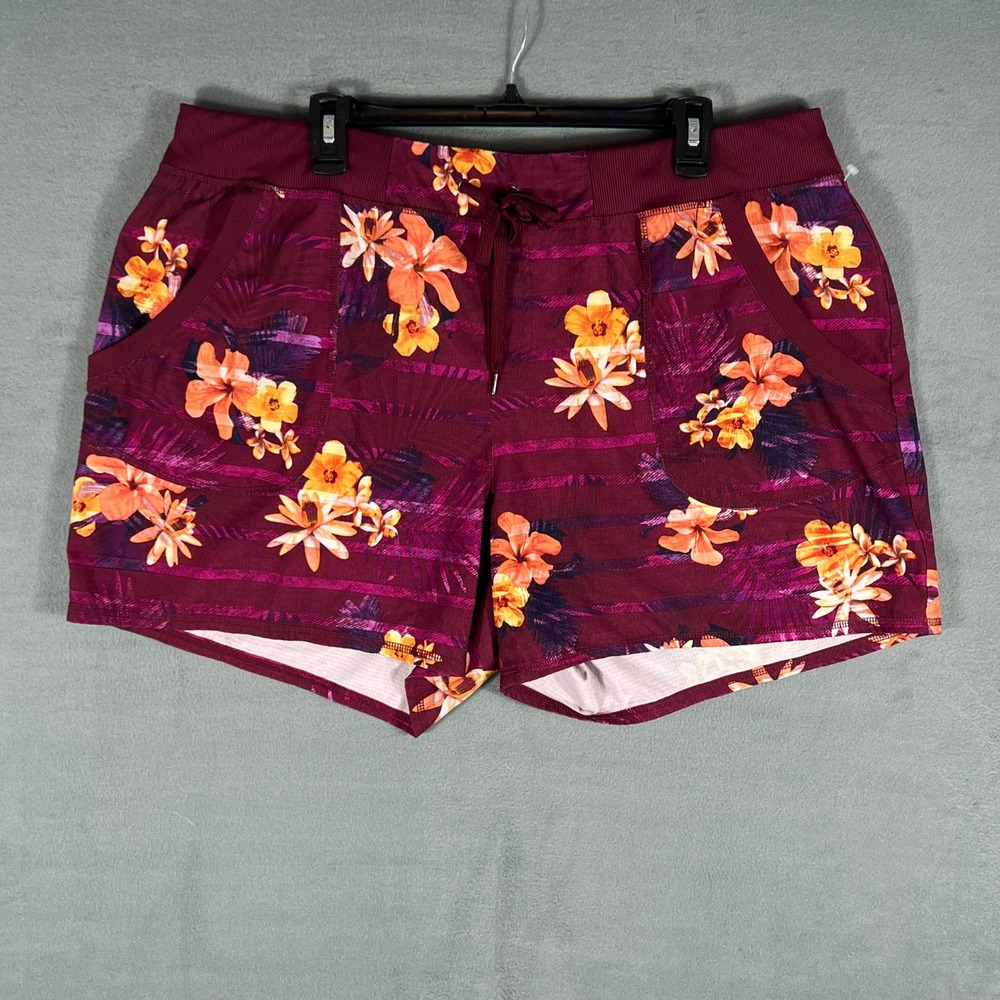 St. John's Bay Womens Active Shorts XXL Burgundy Floral Tropical Drawstring